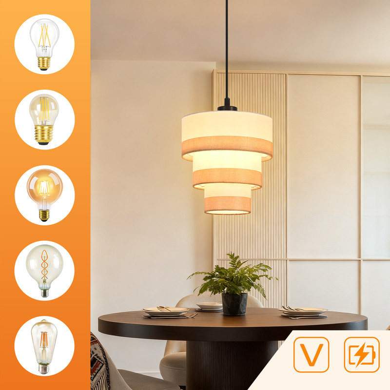 NETTLIFE Hänglampa vintage 1 lampa tyg, E27, rustik, höjdjusterbar (utan glödlampor)