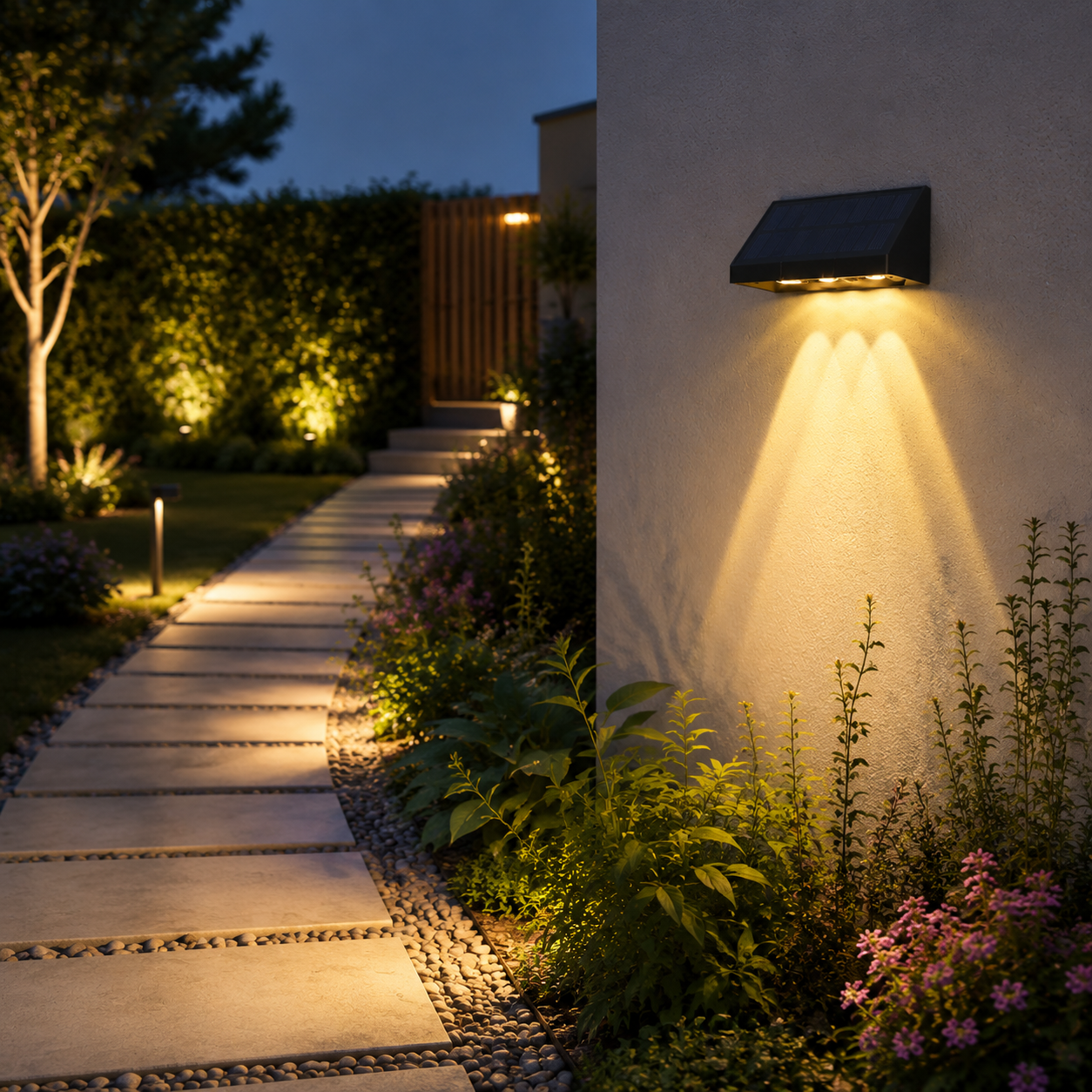 NETTLIFE Solcellsdrivna utomhuslampor Solcellsdriven vägglampa för utomhusbruk LED-vägglampor för utomhusbruk 3000K varmvit 2 lägen