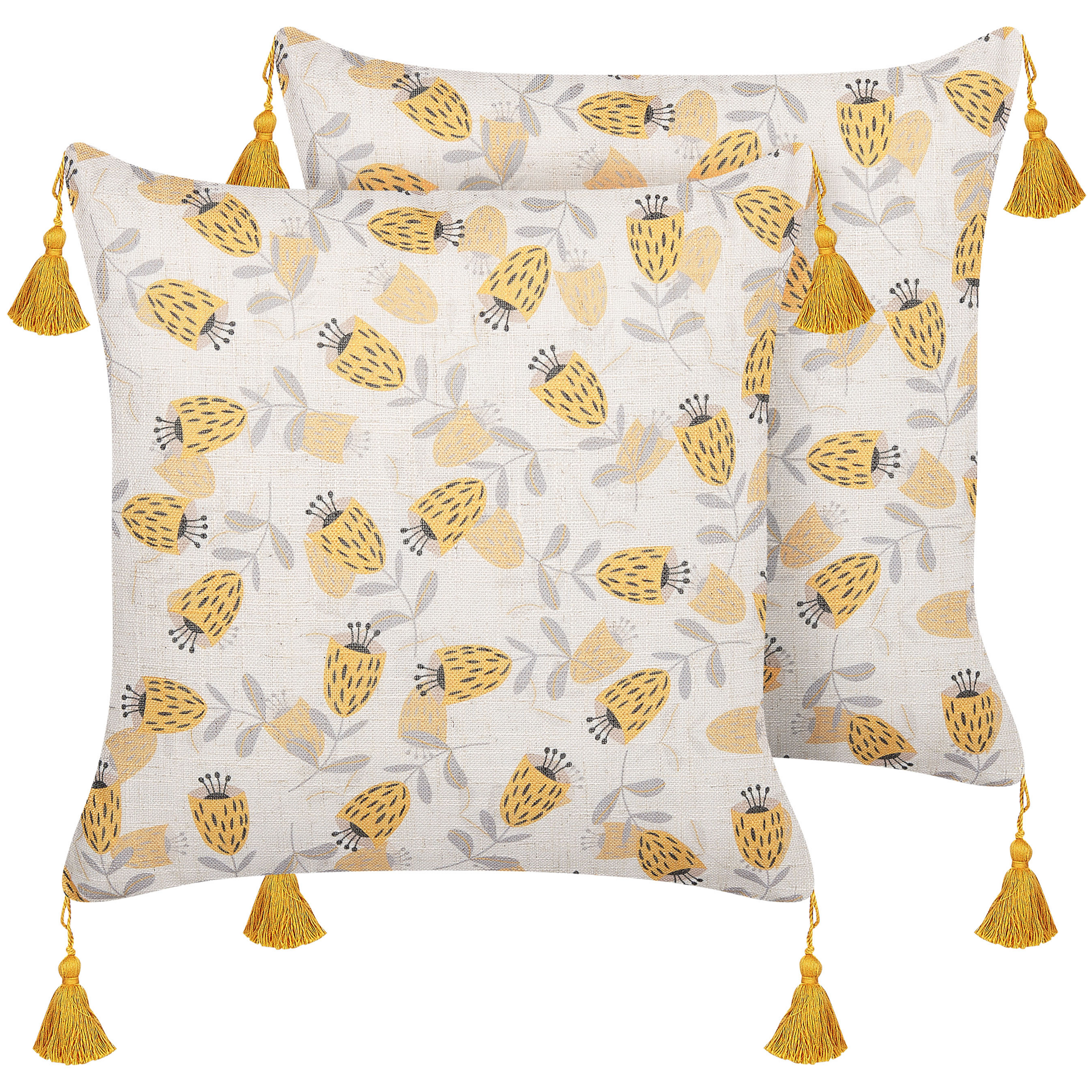 Set med 2 prydnadskuddar ABUTILON 45 x 45 cm Beige Blommigt tryck