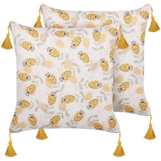 Set med 2 prydnadskuddar ABUTILON 45 x 45 cm Beige Blommigt tryck