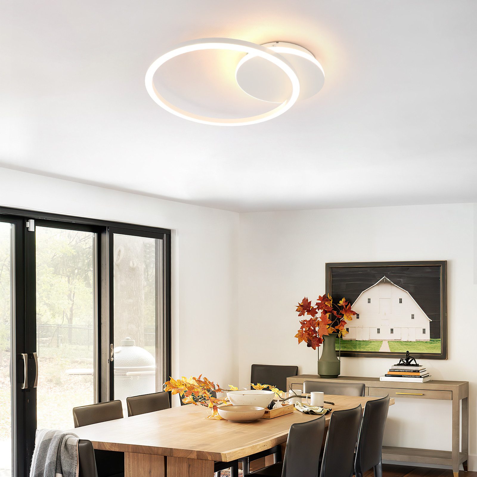 NETTLIFE LED - taklampa, för vardagsrum, 24W, svart, modern, 2 ringar, 3000K, varm, vit