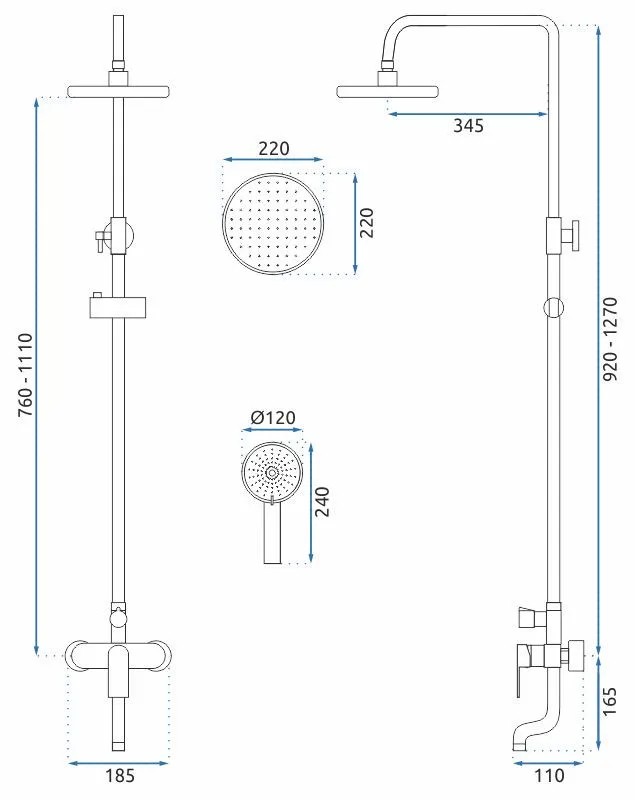 REA Duschset VERSO Borstat Guld, 45,5x22x143,5cm