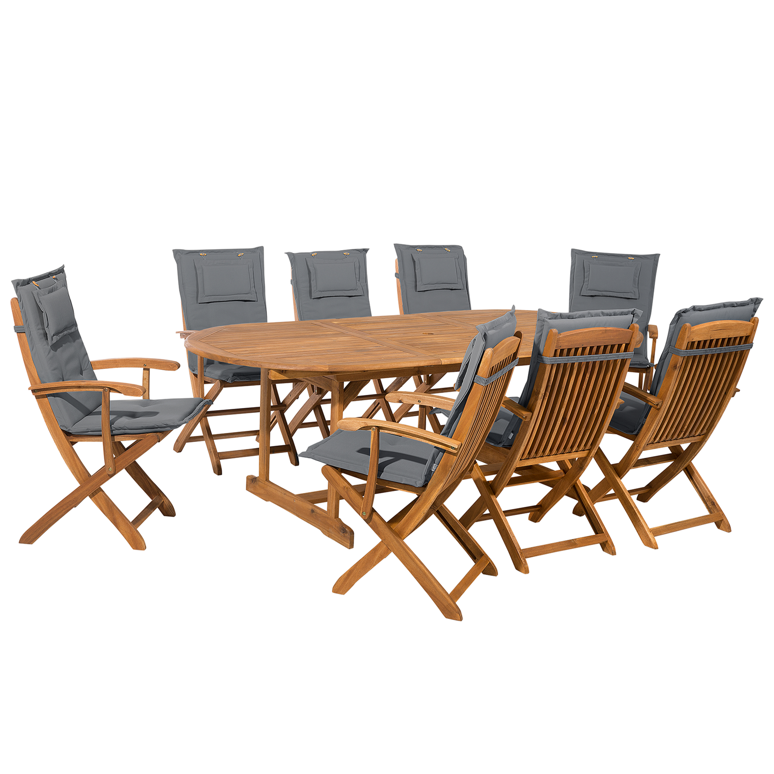Trädgårdsmatgrupp 8-sits MAUI med kuddar Akaciaträ Grå