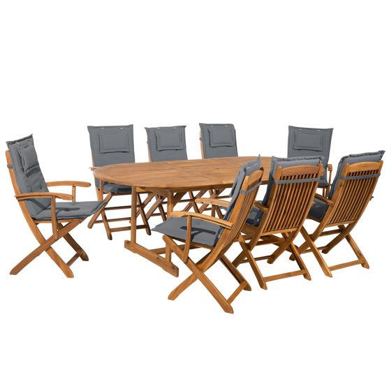 Trädgårdsmatgrupp 8-sits MAUI med kuddar Akaciaträ Grå