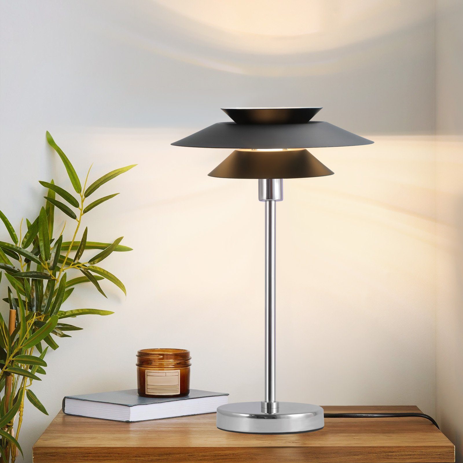 NETTLIFE svart bordslampa, modern sänglampa, E14 1 låga för vardagsrum, design - metall, bordslampa med sladd, sänglampa
