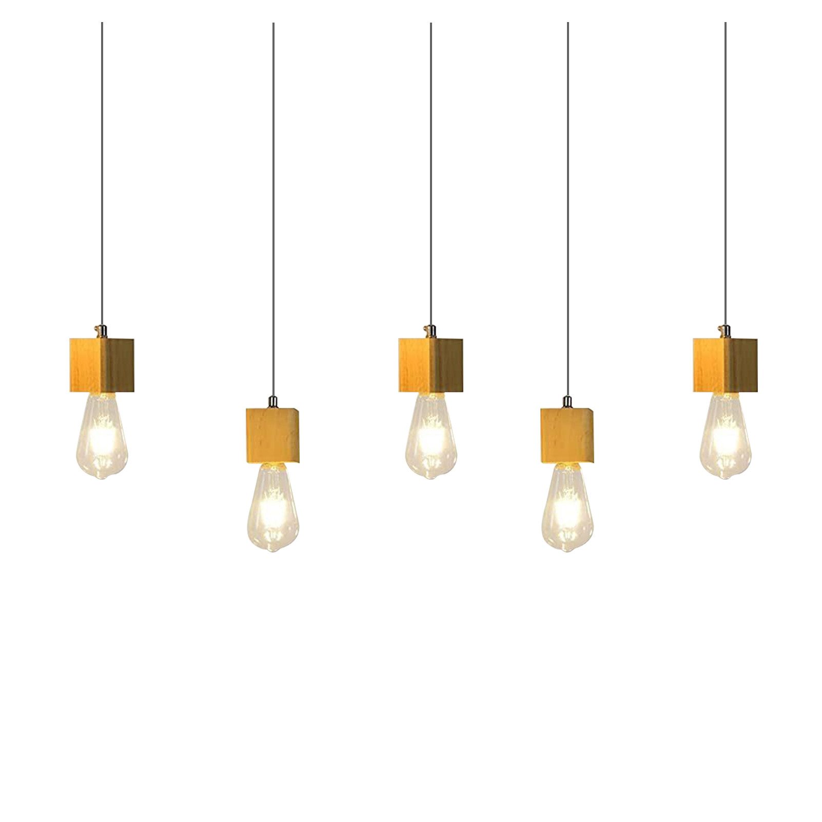 NETTLIFE 5-lågig, pendellampa E27, trä Vintage, diameter 60 cm för matsal För kök, vardagsrum, utan, glödlampa