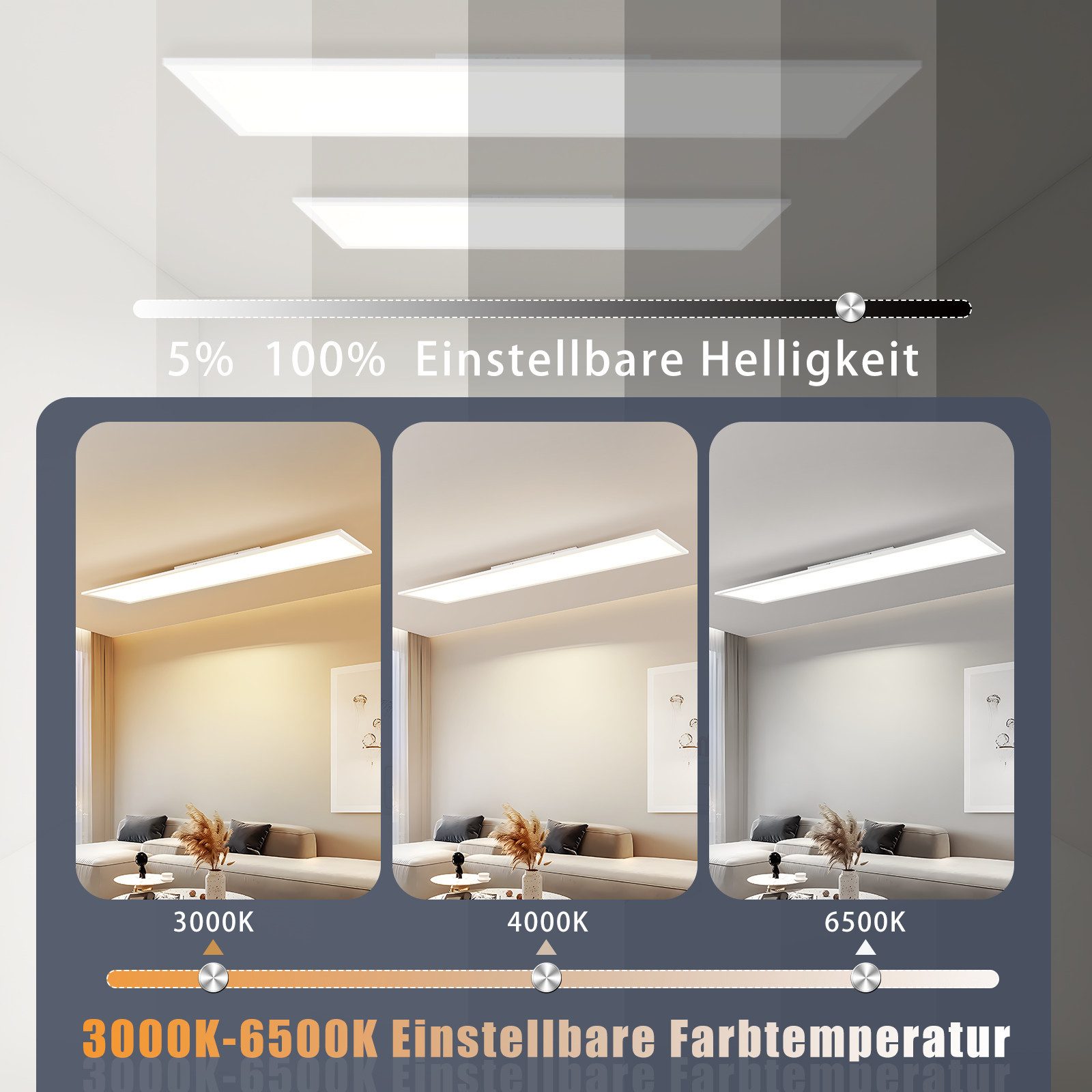 NETTLIFE LED-panel, 120x30, dimbar, med fjärrkontroll, 40W, svart