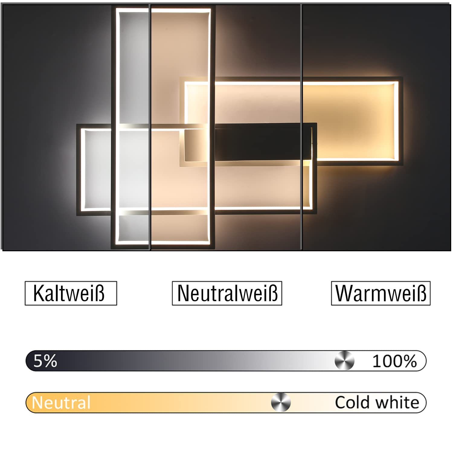 NETTLIFE modern, dimbar, LED-taklampa, vardagsrum, lampa, vit, taklampa, 65W