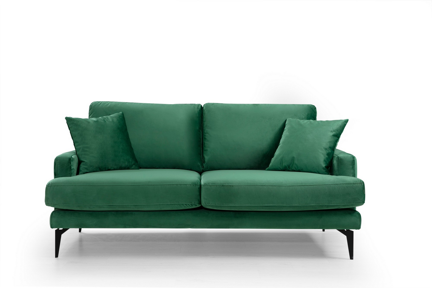 Norda Design Stilren 2-sitssoffa, ram i bokträ, 175 cm | mjukt polyestertyg, metallben, inkl. 2 kuddar
