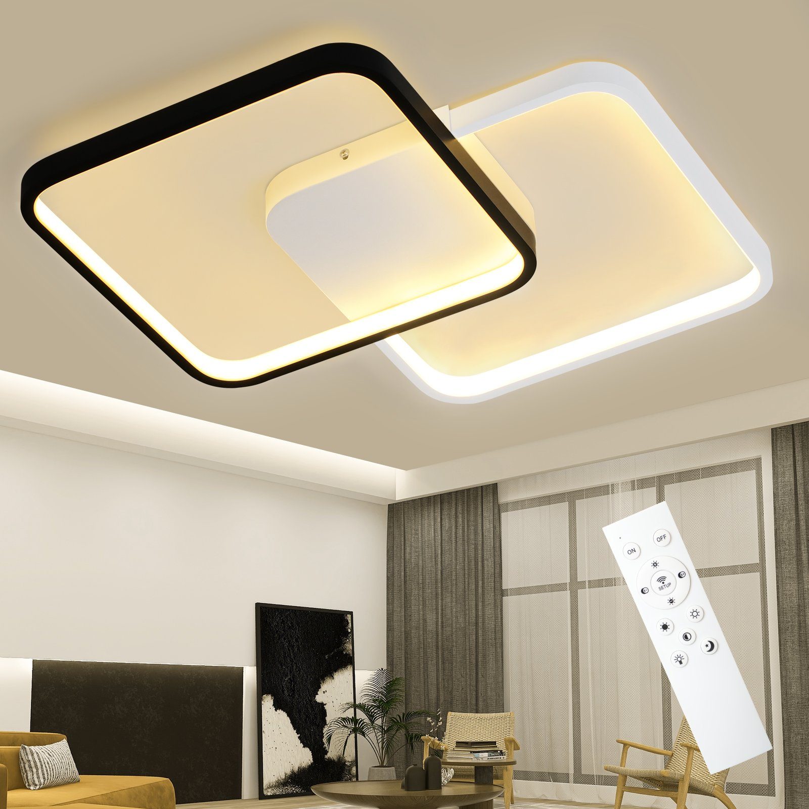 NETTLIFE modern, 55W, svart, metall, LED-taklampa, dimbar. Med fjärrkontroll, 43 cm, design-kökslampa, för vardagsrummet.