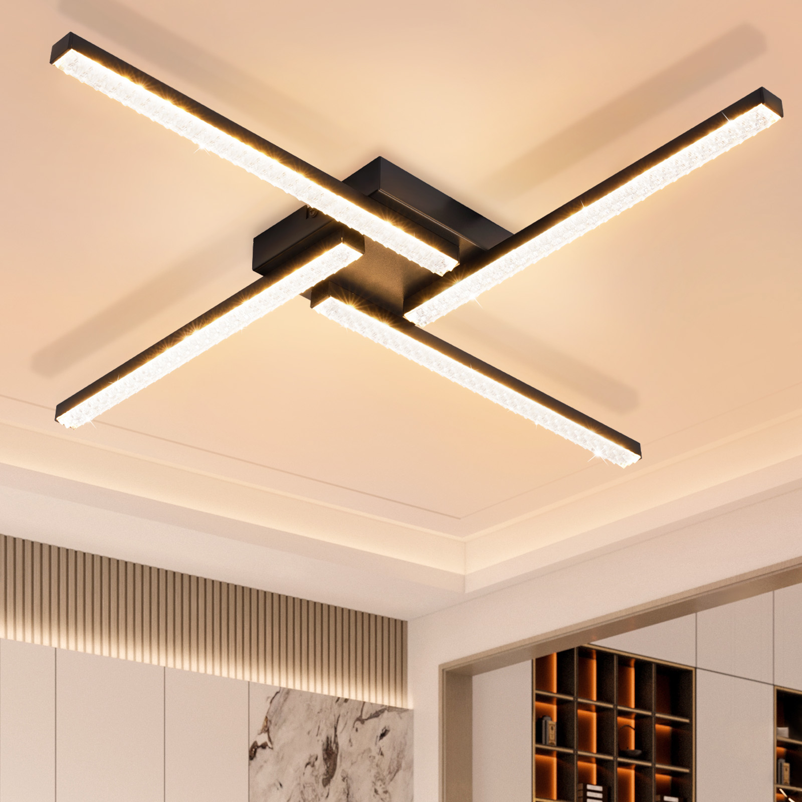 NETTLIFE LED - taklampa, för vardagsrummet, svart Taklampa, 20W, modern kristall, metall, 3000K