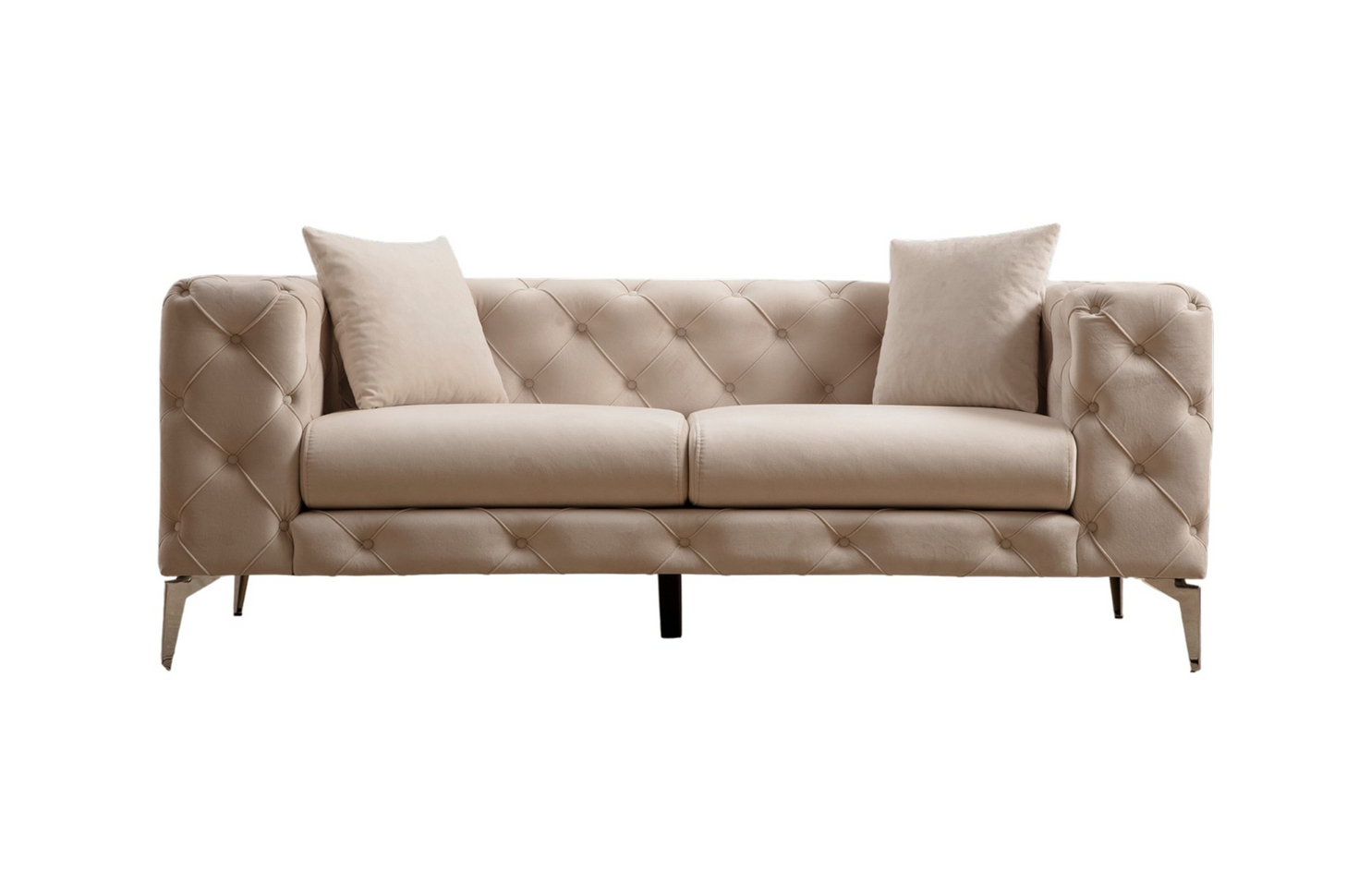 Norda Design modern tvåsitssoffa, ram i bokträ, 100% polyester, ben i krom, avtagbara kuddar | stilren och bekväm design för hem och kontor