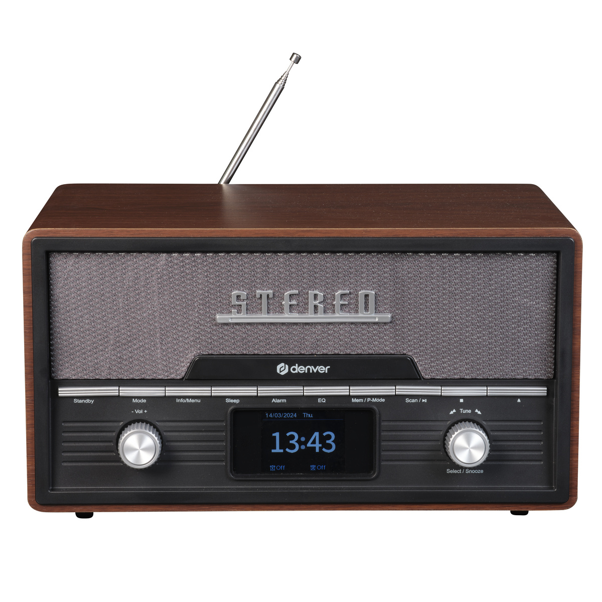 Denver MDA-525DW musikanläggning, mörkt trä