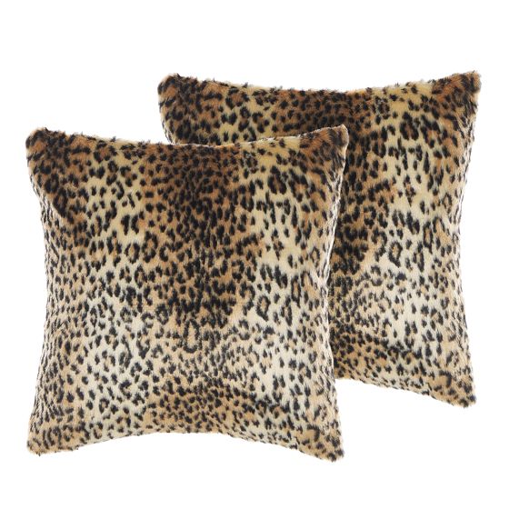 Set med 2 prydnadskuddar FOXTAIL 45 x 45 cm Fuskpäls Brun Djurtryck