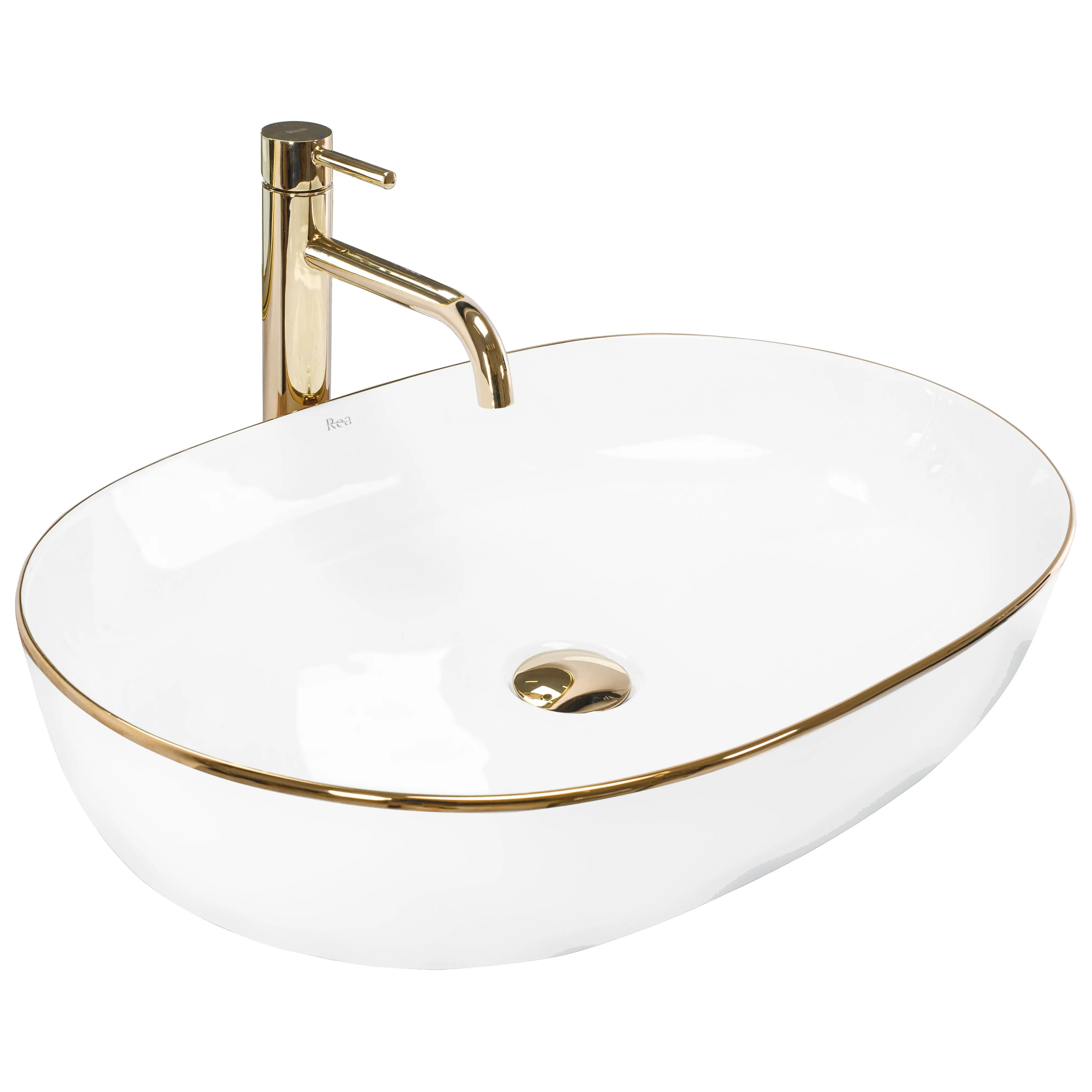 REA Bänkskål CLEO 61 Vit/Guld, 60,5x41x14cm