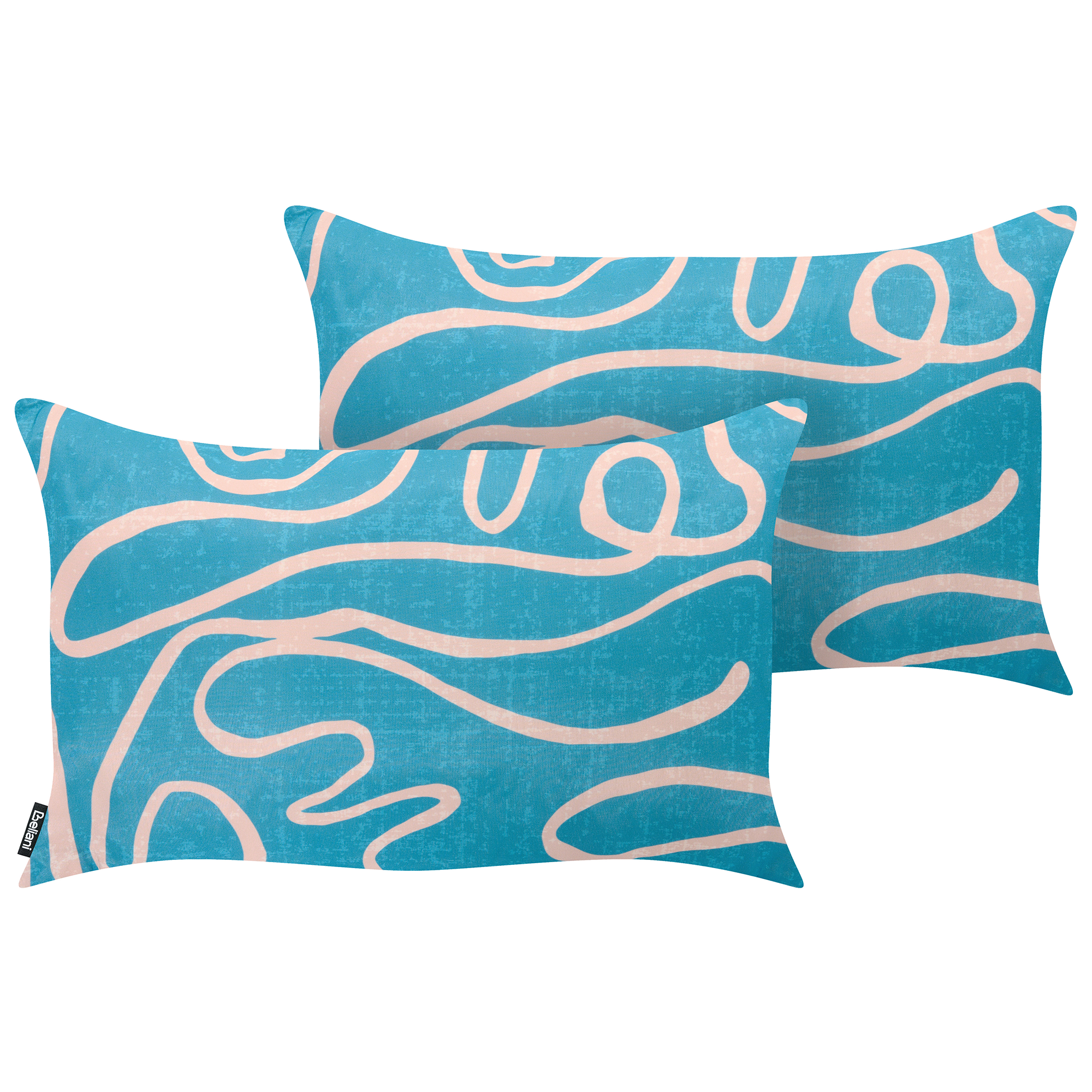 Set med 2 utomhusdynor KERRIA Abstrakt tryck 30 x 50 cm Turkos