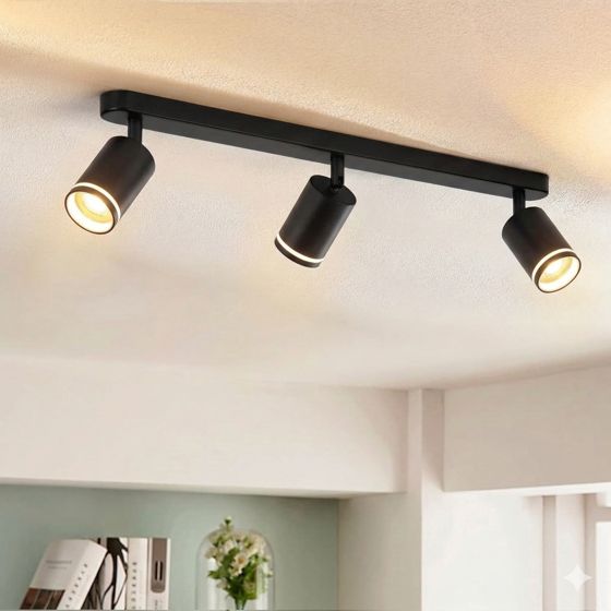 NETTLIFE LED - taklampa med 3 lågor - svart taklampa GU10 vridbar spotlight i trä utan lampa