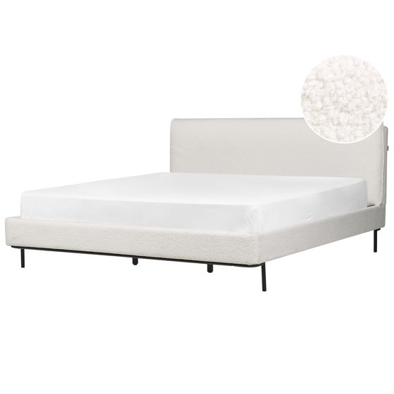 Säng med lamellram Bouclé CORIO 180 x 200 cm Off-White