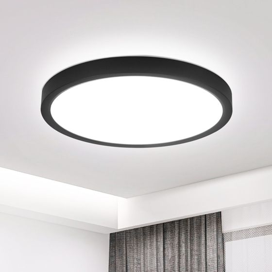 NETTLIFE platt LED-taklampa 18 cm - 15 W, svart, 6000 K - modern belysning för kök, hall, sovrum