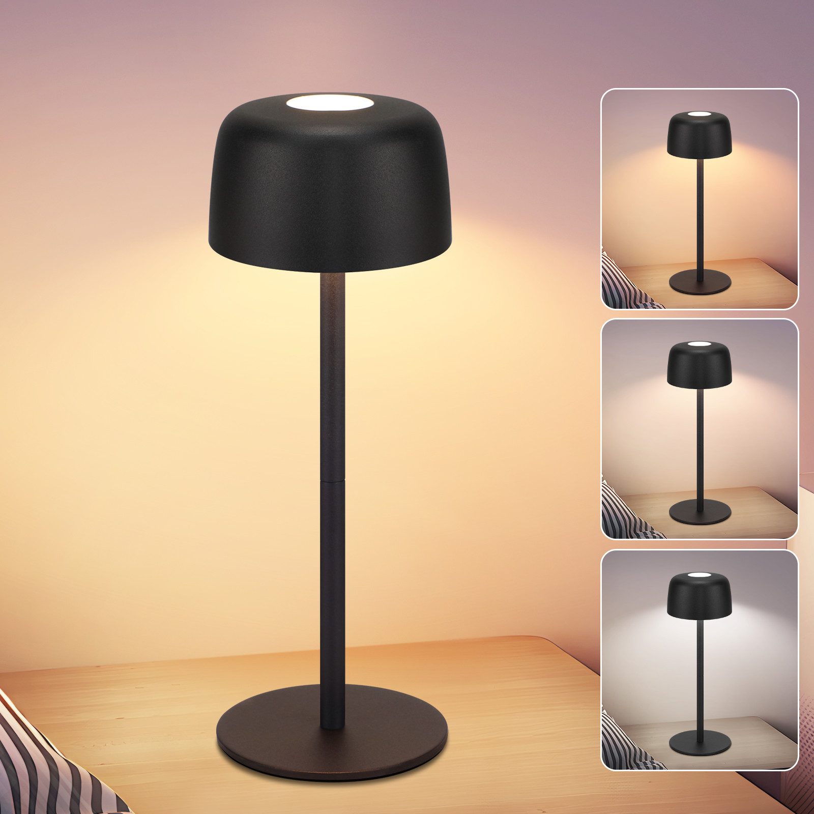 NETTLIFE Trådlös LED-bordslampa, steglös dimning nattlampa med batteri