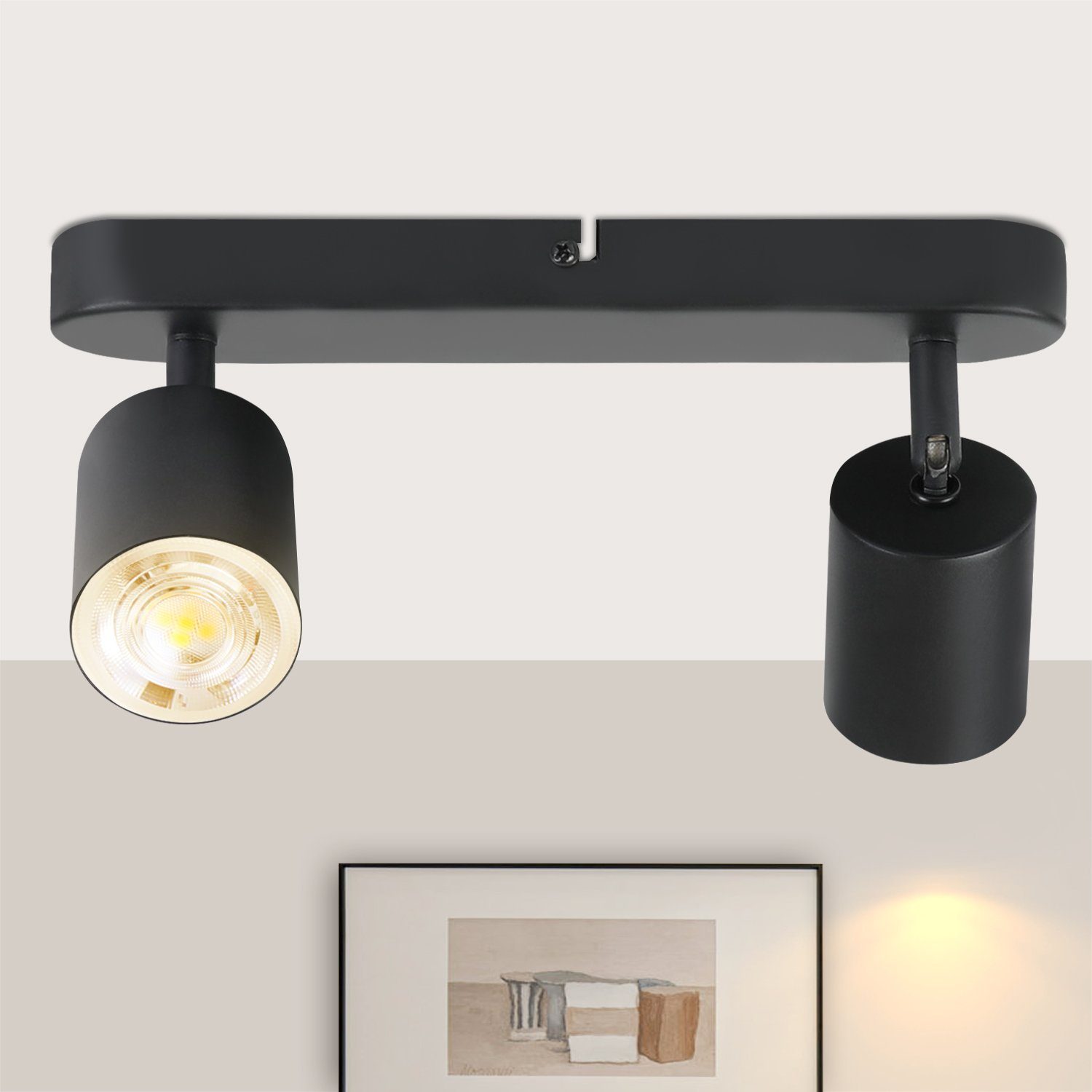 NETTLIFE 2 svarta metallspotlights i taket, 330° justerbara, GU10, för vardagsrum, hall, trappa, kök (glödlampor ingår ej)