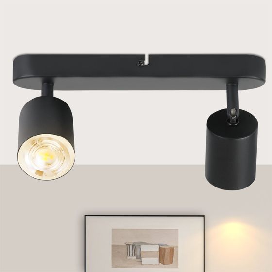 NETTLIFE 2 svarta metallspotlights i taket, 330° justerbara, GU10, för vardagsrum, hall, trappa, kök (glödlampor ingår ej)
