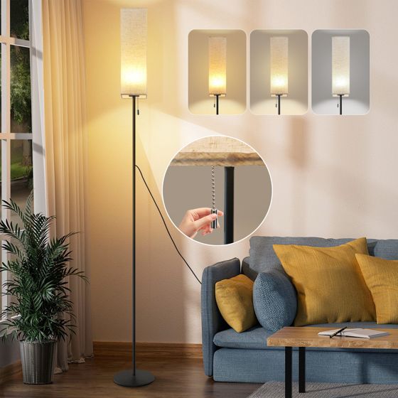 NETTLIFE Dimbar LED-golvlampa Retro Tygskärm för Vardagsrum med Dragströmbrytare