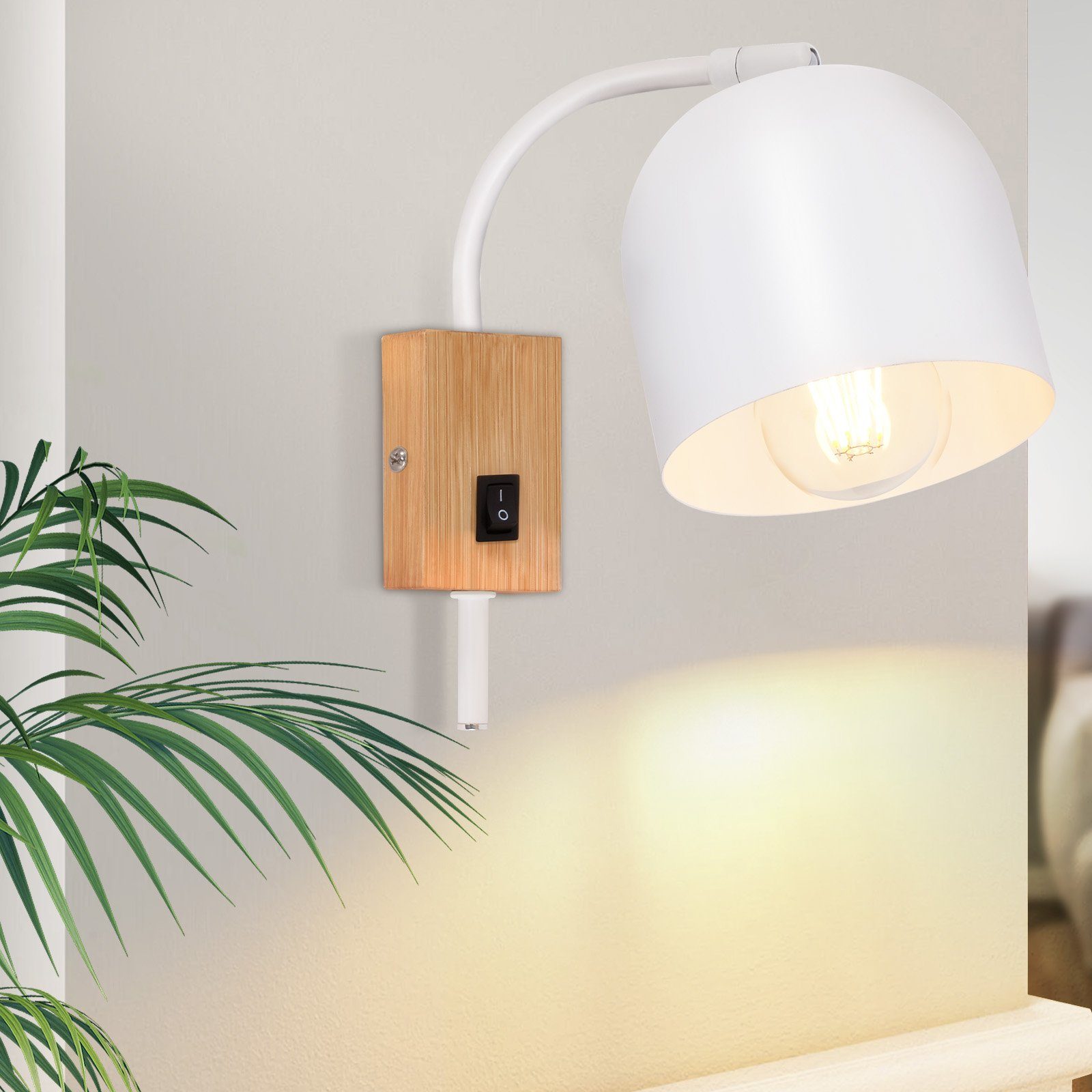 NETTLIFE trä, vägglampa Med strömbrytare - 1 låga, väggspotlight, E27Vit, halllampa, 330°, utan, glödlampa