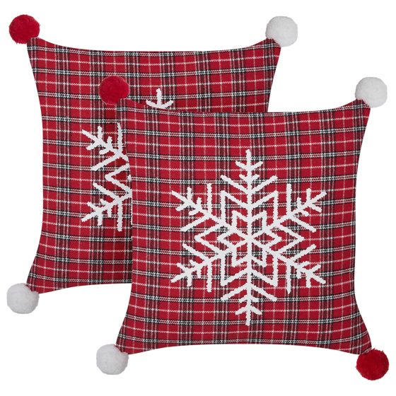 Set med 2 prydnadskuddar LONICERA 45 x 45 cm Röd Julmotiv