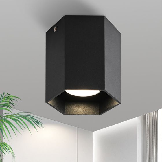 NETTLIFE GU10 - spotlight, svart, sexkantig, spotlight, max. 40 W, vardagsrums- och halllampa