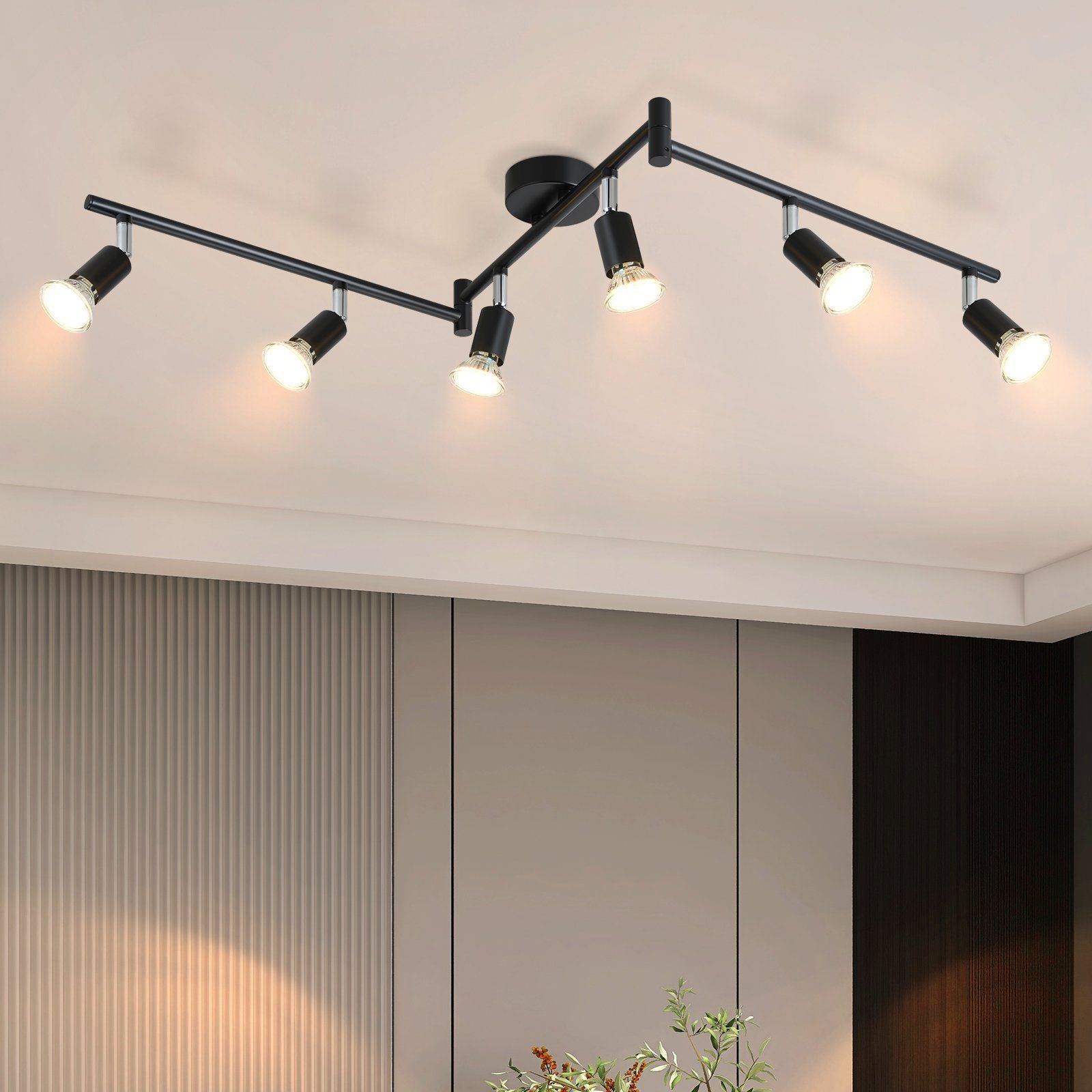 NETTLIFE 6 svarta GU10-spotlights i metall, 330° roterbara, för kök, vardagsrum, sovrum