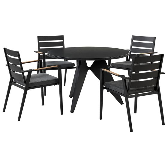 Trädgårdsmatgrupp 4-sits OLMETTO/TAVIANO med kuddar Metall Svart