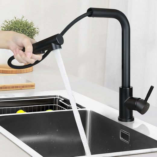 NETTLIFE - diskhoblandare med nedfällbar diskhoblandare, 360° vridbar, rostfritt stål, 2 stråltyper