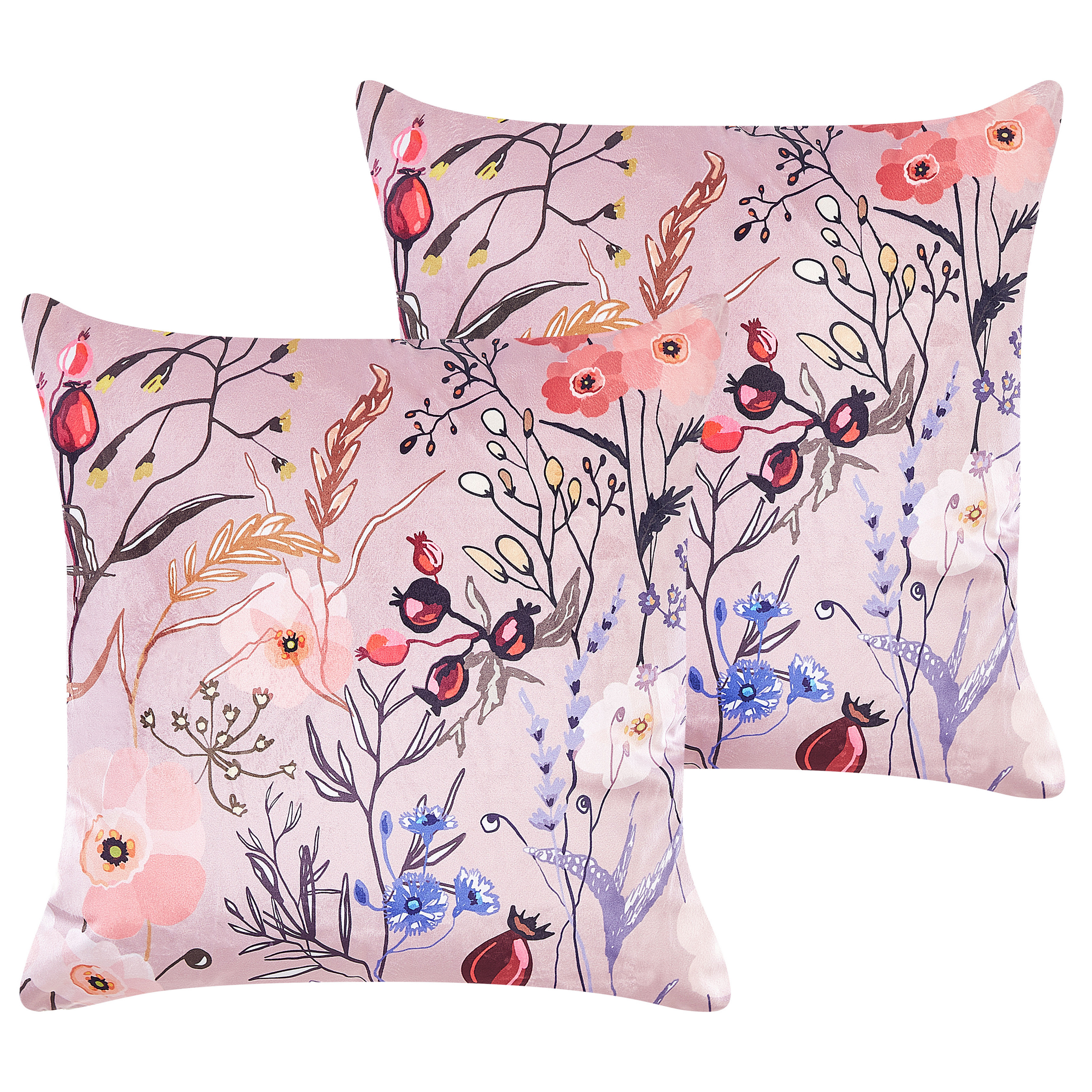 Set med 2 prydnadskuddar ANEMONES 45 x 45 cm Sammet Pastellrosa Blommigt tryck