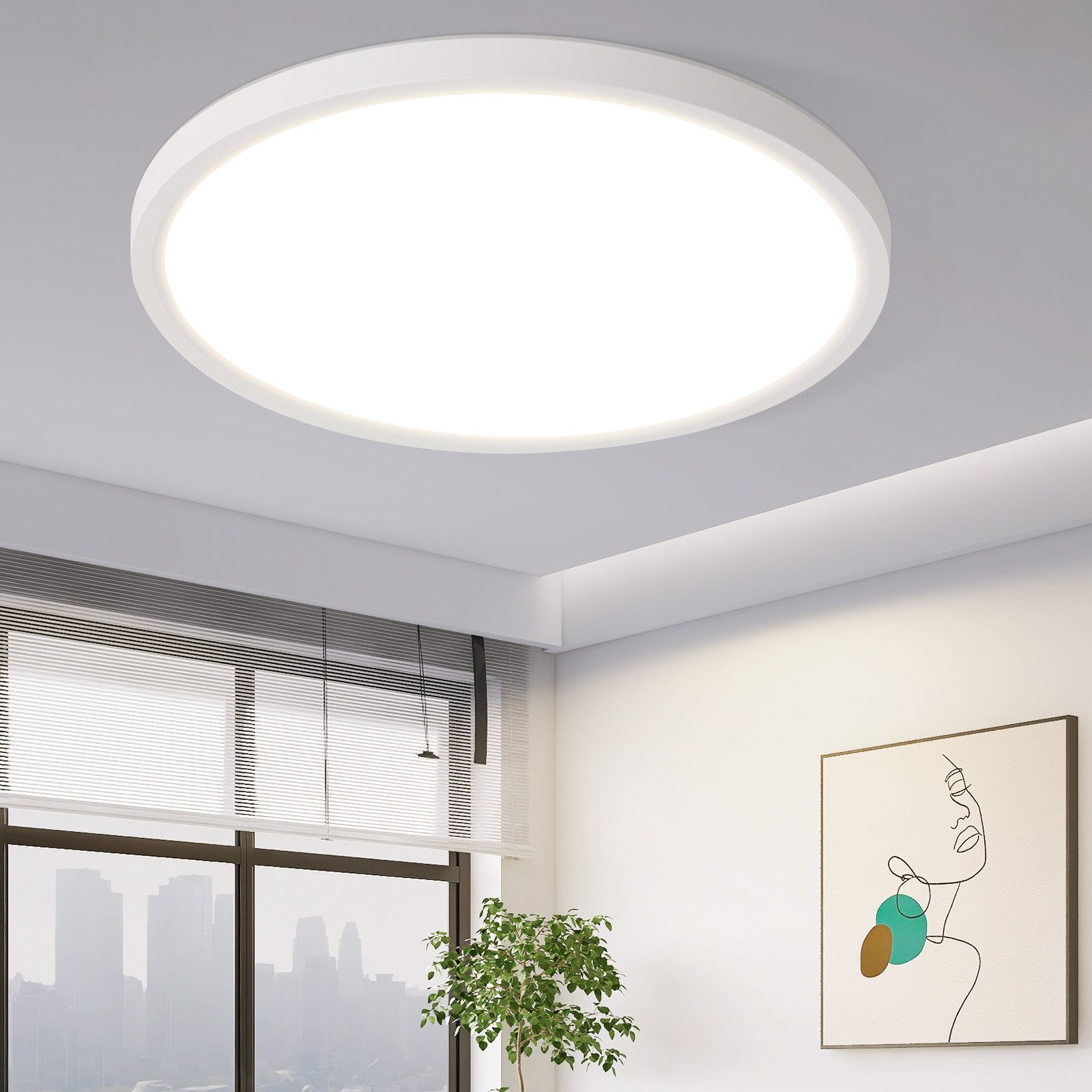 NETTLIFE LED - taklampa för badrum, platt, 24 W, rund, vit, kökstaklampa, ej dimbar