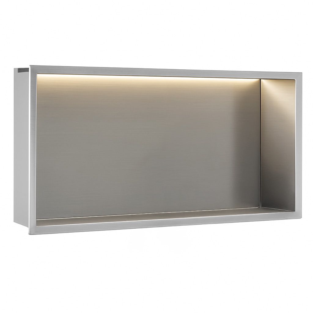 REA Inbyggd Badrumshylla led30x60 Borstat Stål, 10x60x30cm