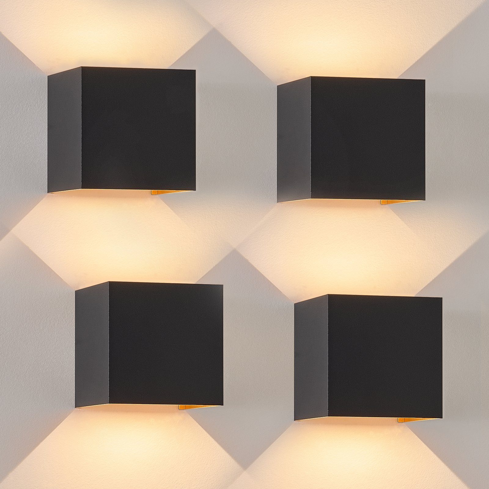 NETTLIFE LED - utomhusvägglampa, inomhusvägglampa, 4 st, svartguld, 5W, IP65, justerbar, 3000K