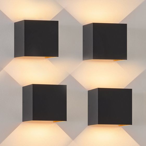NETTLIFE LED - utomhusvägglampa, inomhusvägglampa, 4 st, svartguld, 5W, IP65, justerbar, 3000K