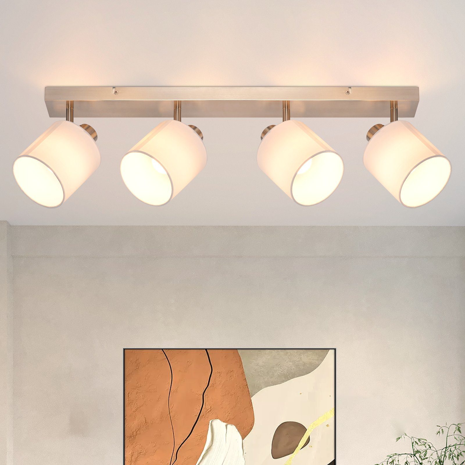 NETTLIFE 4 moderna taklampor för vardagsrum E14 silver 350° roterbara MAX 25W tygskärmslampa för sovrum utan glödlampa