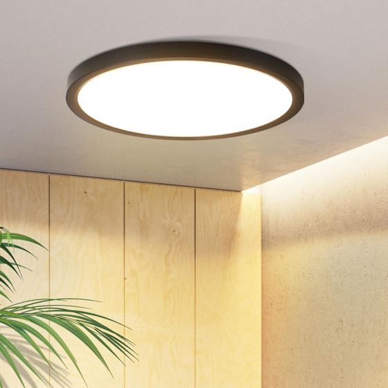 NETTLIFE platt, LED-taklampa, svart, 18 cm, 15 W, rund, liten, varmvit, permanent LED, integrerad, 3000 K