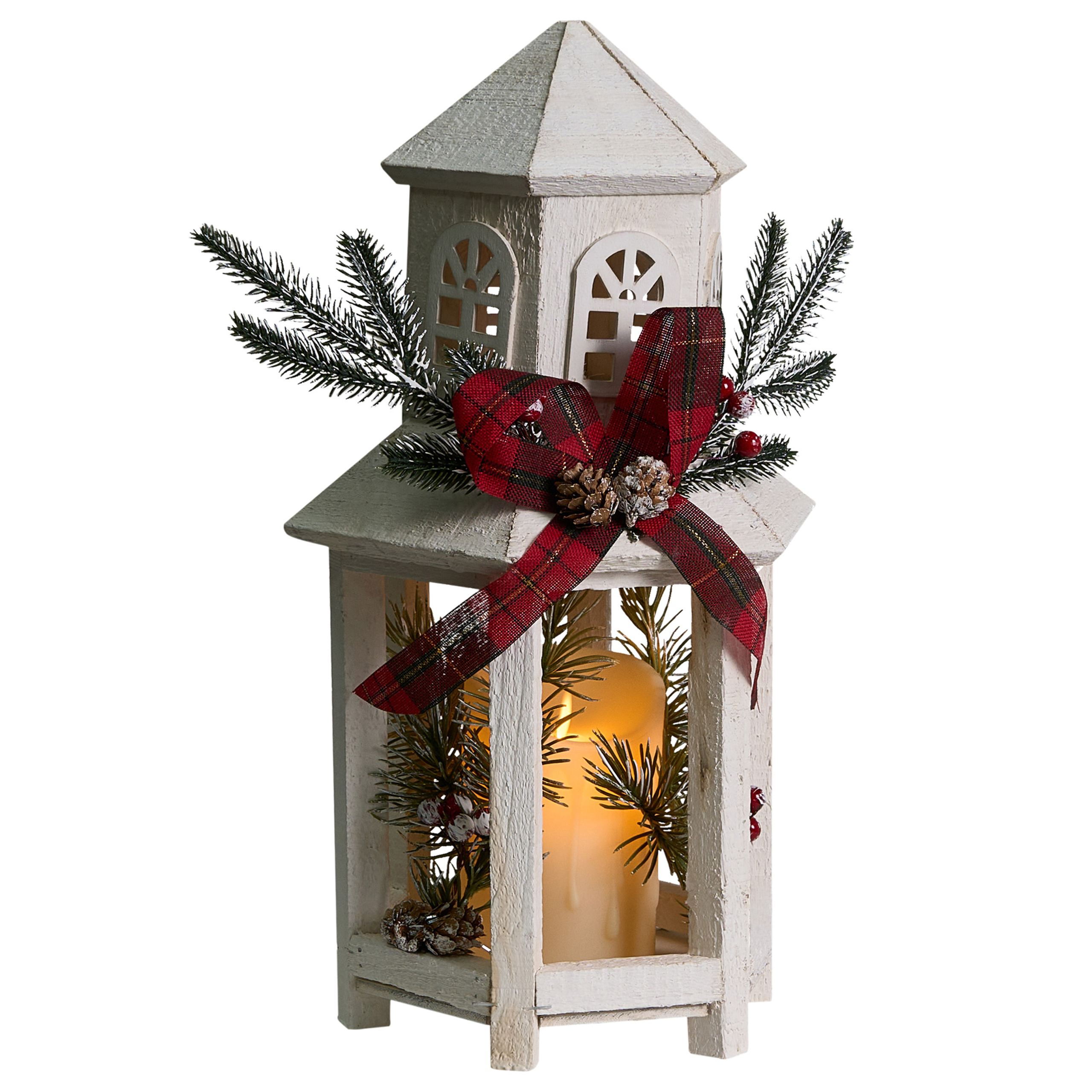 LED-lykta SAVIVESI 38 cm Julmotiv Vit