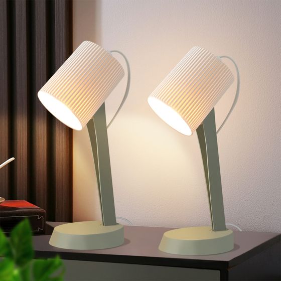 NETTLIFE Nattduksbordslampa Vardagsrumsbordslampa med sladd Set med 2 små glödlampor 37,4 cm Grön E14 Moderna bordslampor