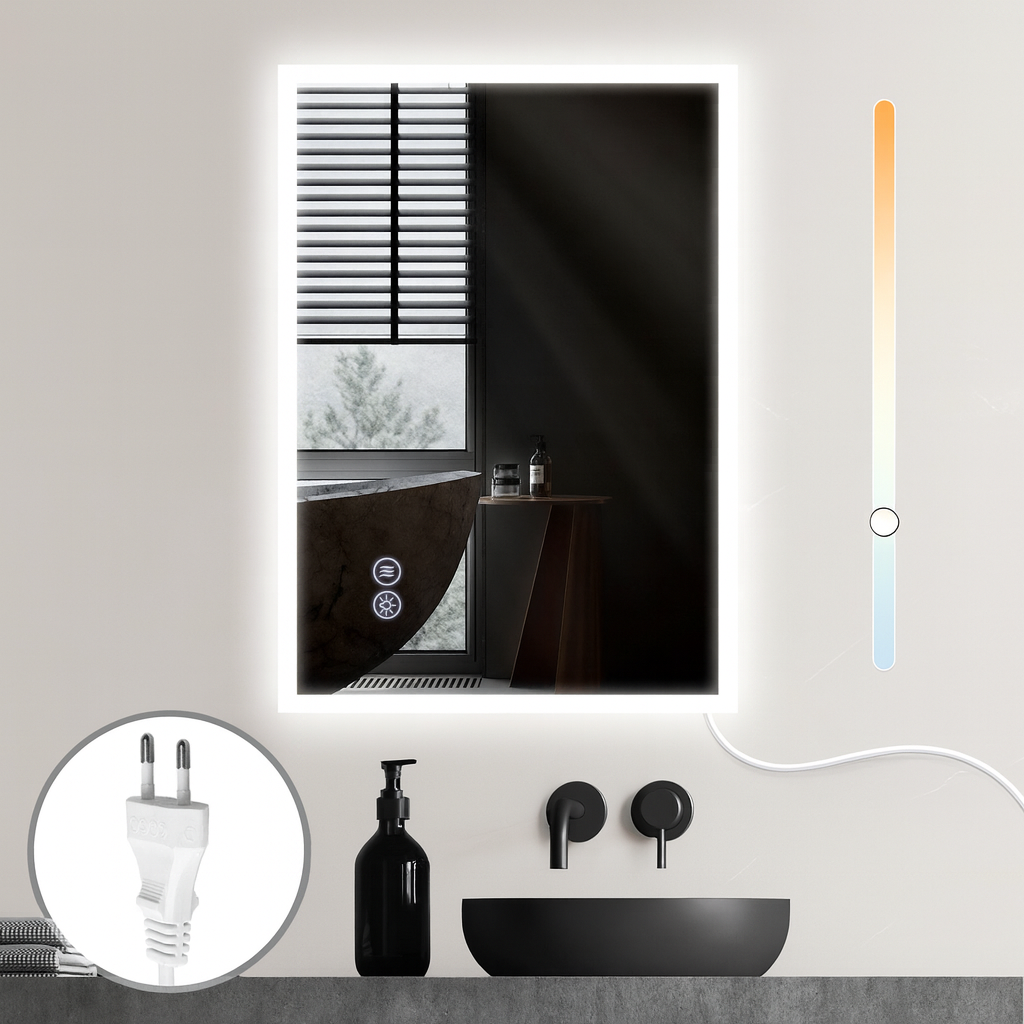 NETTLIFE spegel med ljus, 50x70cm, LED - väggspegel, explosionssäker, glas Badrum, spegel med pekskärm