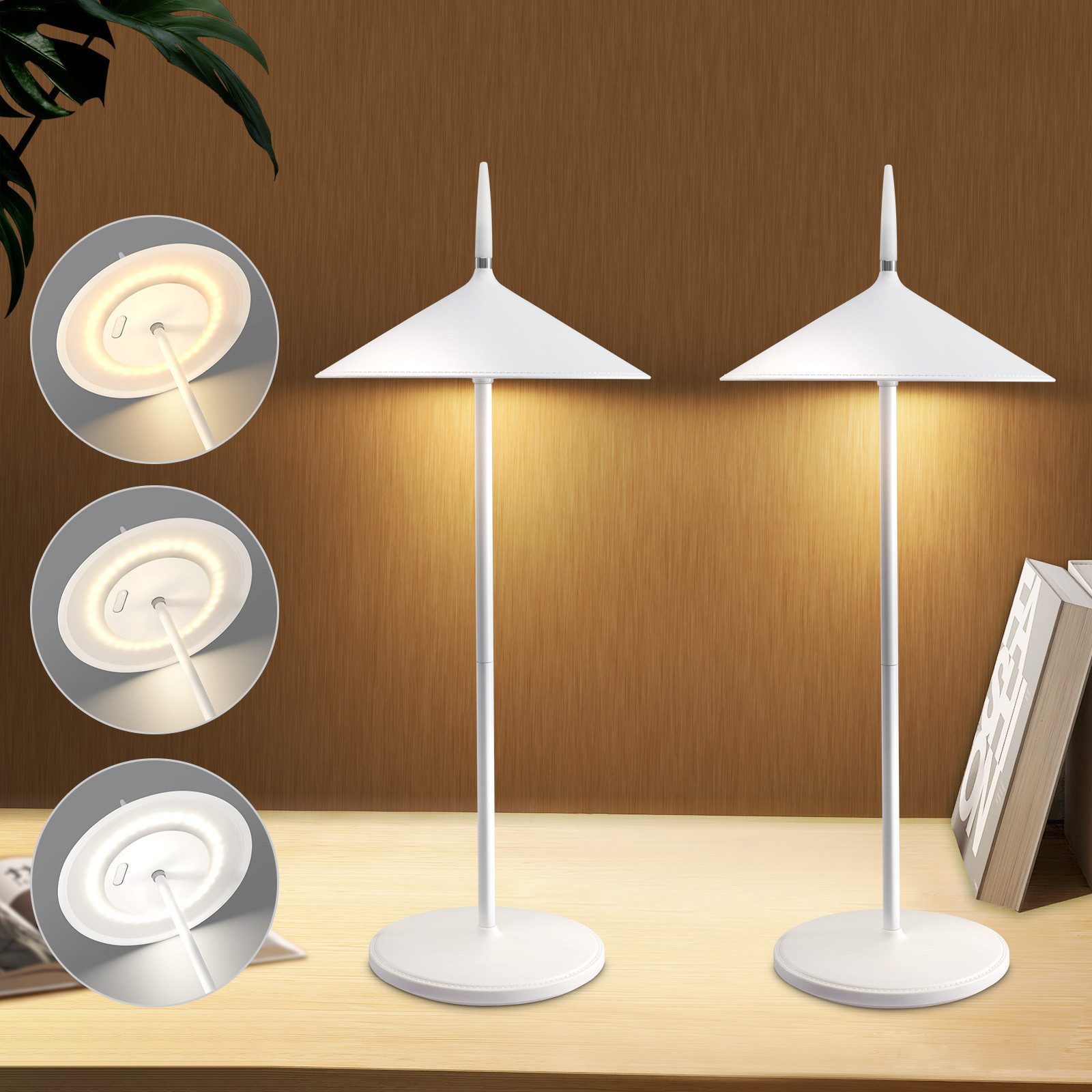 NETTLIFE Batteridriven bordslampa LED - nattlampa, 2 st sladdlösa bordslampor 1800mh A, laddningsbara, touch, dimbara, modern IP44