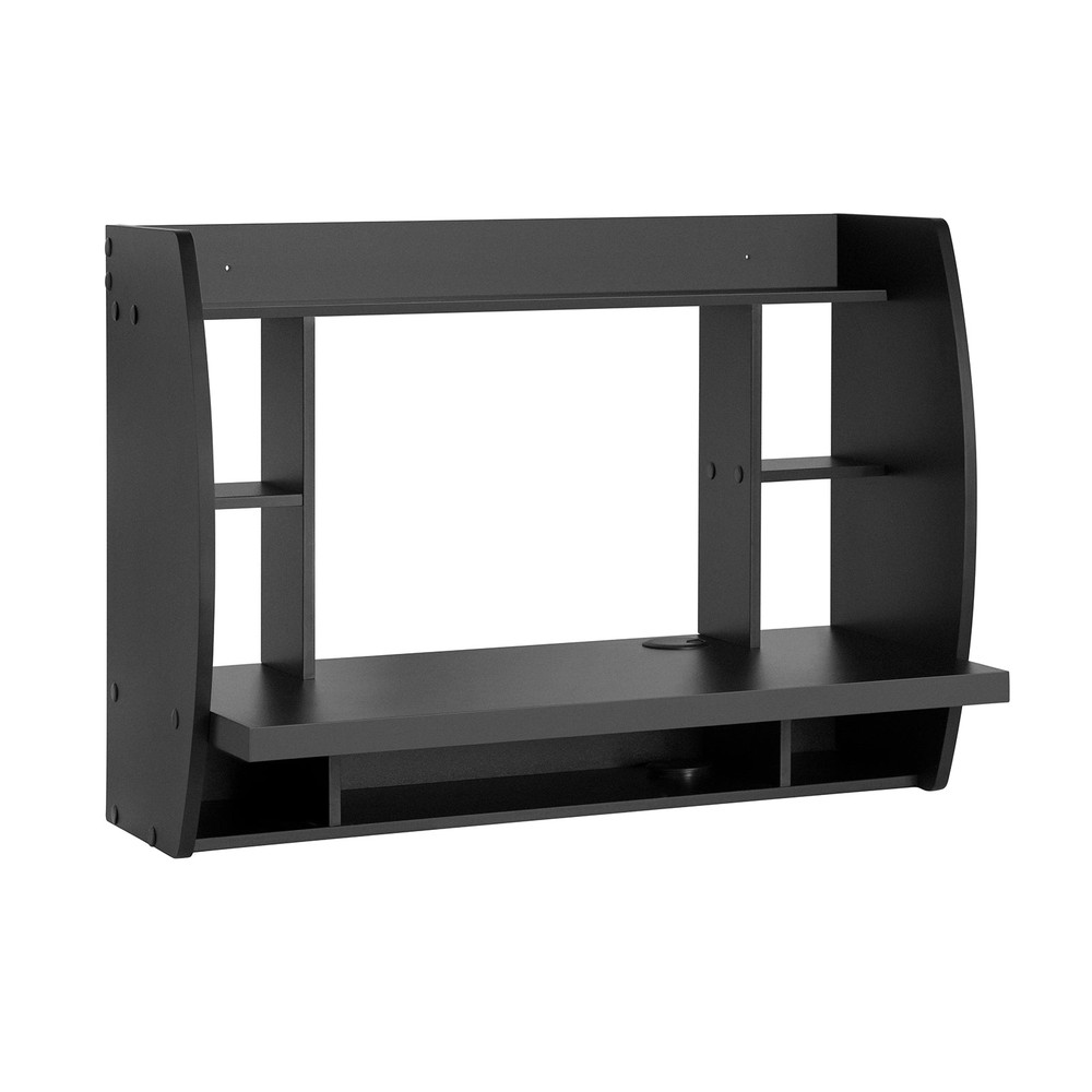 SoBuy® FWT18-Sch skrivbord med integrerad hylla väggskåp (svart)