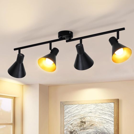 NETTLIFE 4 spotlights taklampa för vardagsrum svart vintage 71CM E14 metall 330° roterbar industriell för sovrum kök hall