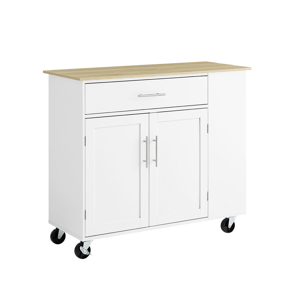 SoBuy Köksö med Arbetsyta – Rullbar Köksvagn & Serveringsvagn med Låda, Fristående Köksö på Hjul för Kök, Matsal & Utomhus, Vit 99x40x85 cm FKW133-WN