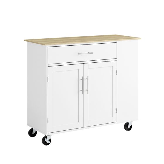SoBuy Köksö med Arbetsyta – Rullbar Köksvagn & Serveringsvagn med Låda, Fristående Köksö på Hjul för Kök, Matsal & Utomhus, Vit 99x40x85 cm FKW133-WN