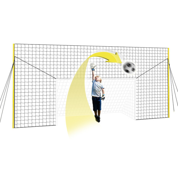 Open Goaaal® 3-i-1 fotbollsmål för barn med studsnät och skyddsnät – Junior, gul-svart, 8 fot högt, upp till 16 fot brett, målet i mitten 8 x 4,5 fot