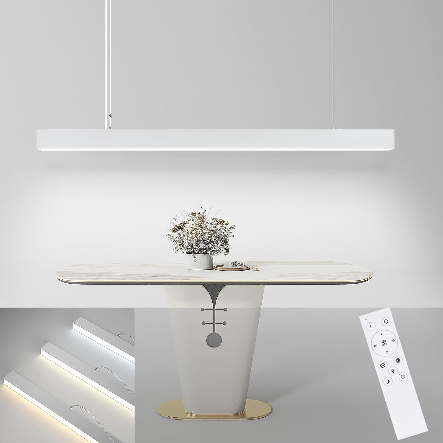NETTLIFE modern vit LED-pendellampa, diameter 107 cm, aluminium, 32 W, dimbar, med fjärrkontroll, lång linjär design